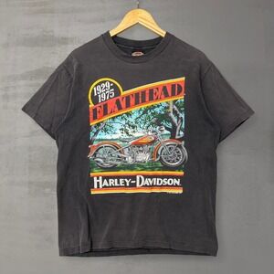 Vintage Harley Davidson Faded Shirt Men's Black 1991 Flathead Graphic Large